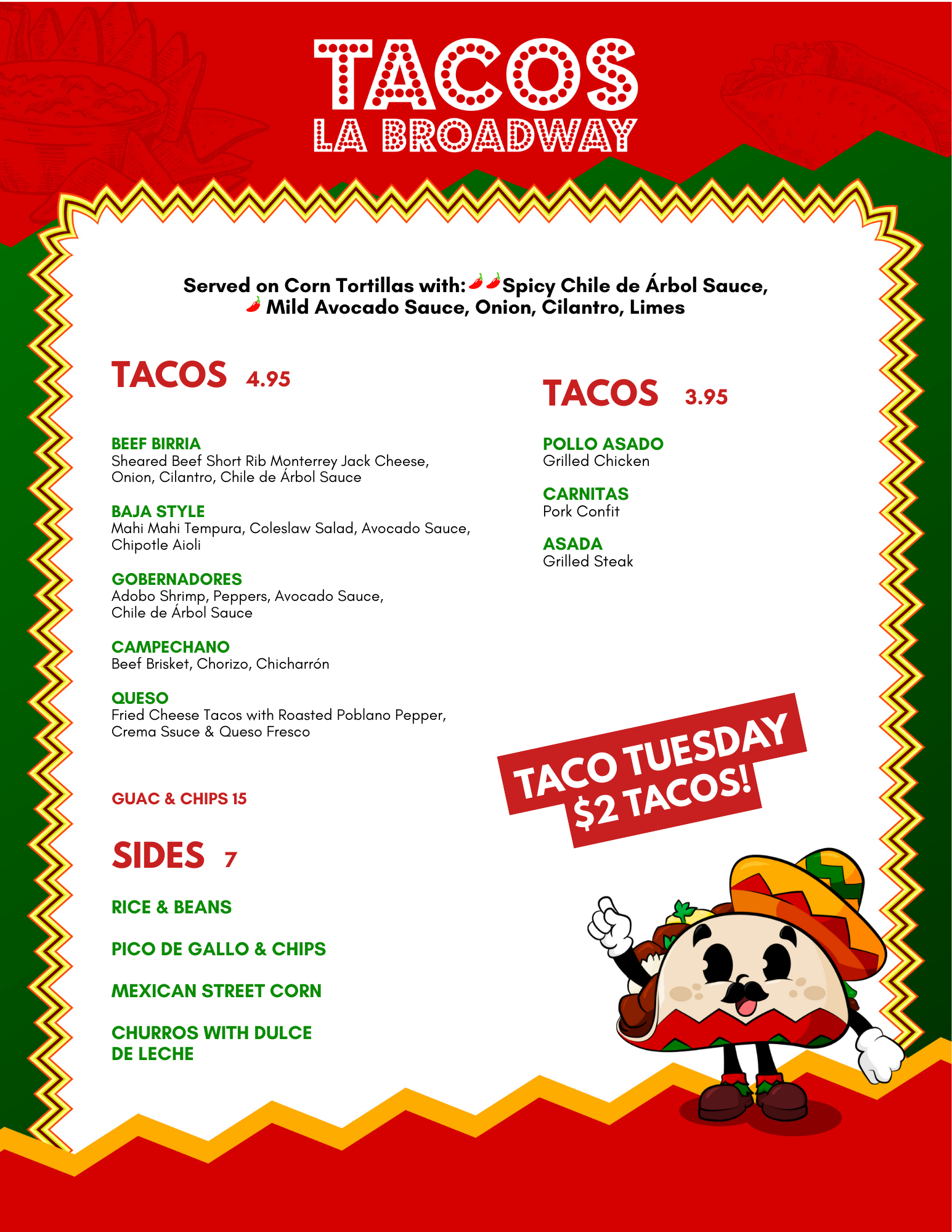 Menú Tacos La Broadway